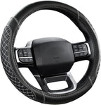 West Llama Customized Auto Car Steering Wheel Cover for Ford F-150, F-250, F-350, Expedition(Diamond Quilted - Black+Gray)