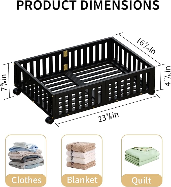 Bamboo Under Bed Storage with Wheels,Rolling Underbed Shoe Organizer Box for Shoes,Blankets,Toys,Clothes Container Space-Savi