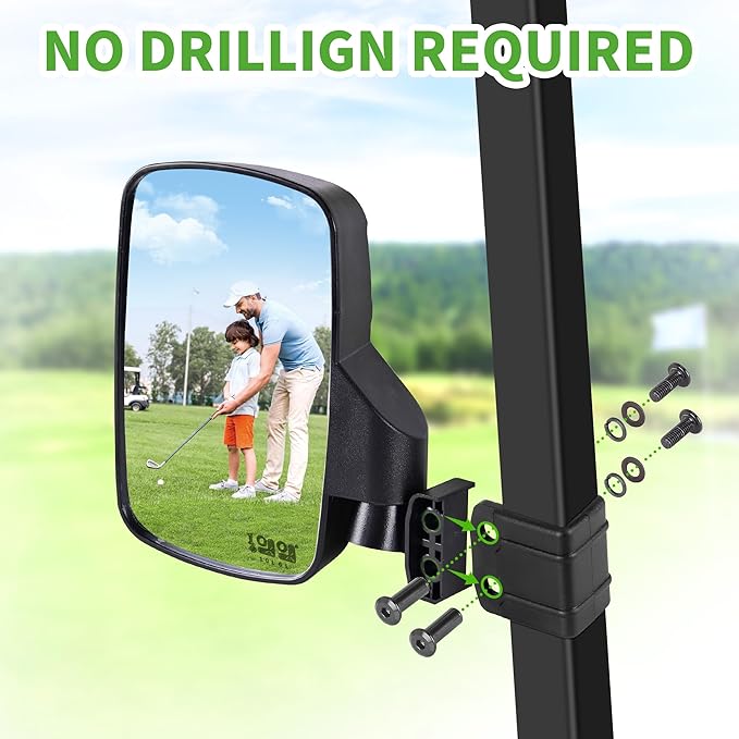 10L0L Golf Cart Mirror, Extra Large Side Rear View Universal for Yamaha, Club Car, EZGO, Folding Adjustable 180 Degree