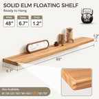 Fun Memories 48 Inch Floating Shelves for Wall, Solid Elm Wood Wall Shelf for Home Decor, Heavy-Duty Hardwood Floating Shelf 