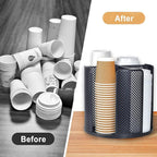 Cup and Lid Organizer, 360° Rotatable Coffee Cup Holder for Disposable Plastic and Paper Cups of 5 to 16 oz, 4 Compartments Detachable Countertop Cup Dispenser Coffee Station, Black