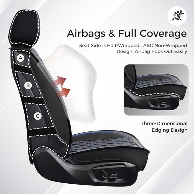 Huidasource Seat Covers Full Set, Nappa Leather Seat Cover, Hollowed-Out Side Compatible with Airbags Child Seat, Velcro Adju