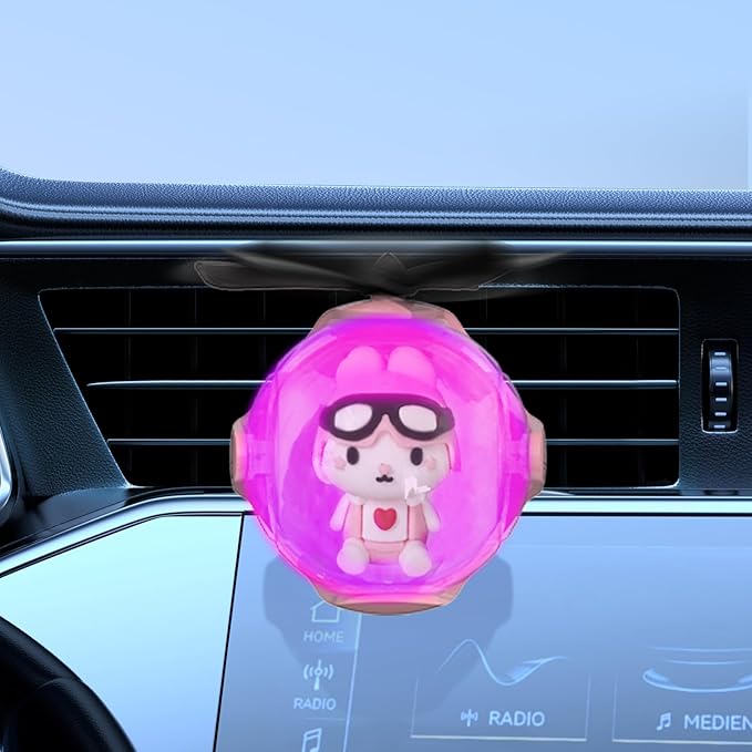Pink Bunny Car Air Freshener with 6-Color Auto Light Up & 4 Scented Replacements Tablets – Light Scent, Decorative Auto Acces