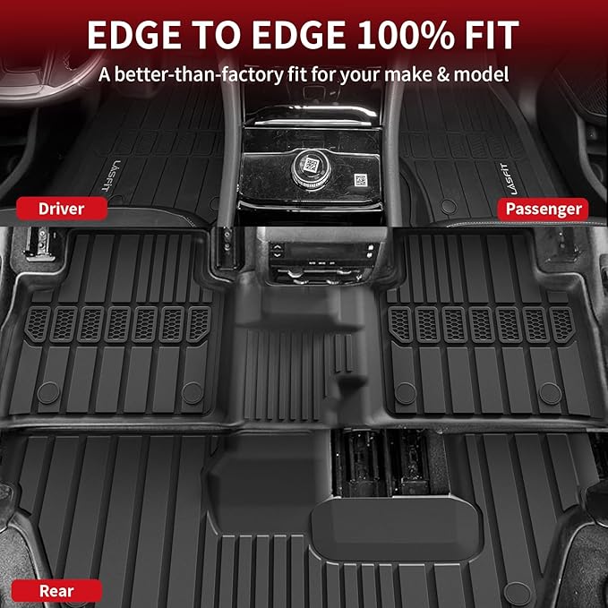 LASFIT Floor Mats & Trunk Mat for Jeep Grand Cherokee L 2021-2025 2026 7-Passenger (NOT Fit for 6-Passenger) All Weather TPE Custom Fit Car Mats Floor Liners Cargo Liner Cargo Mat Black