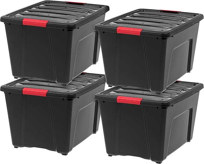 IRIS USA 51 L (54 QT) Plastic Storage Box with Lid and Latches - 4 Pack - BPA-Free, Garage Organizing Solution, Durable Nesta