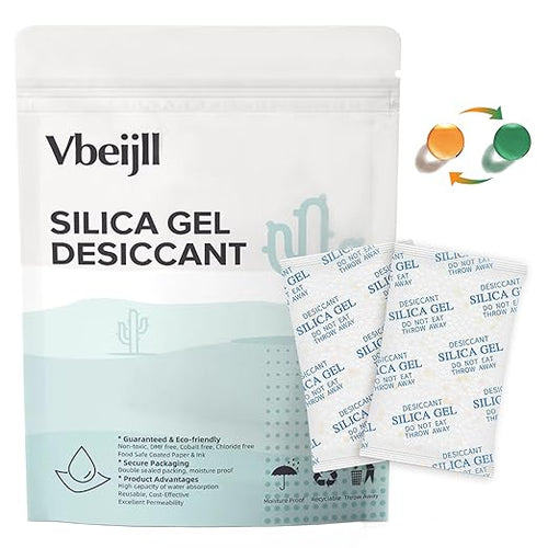 1 Gram (100 Pack) Color-Indicating Silica Gel Packets, Premium Food Grade Desiccant - Rechargeable Moisture Absorbers for