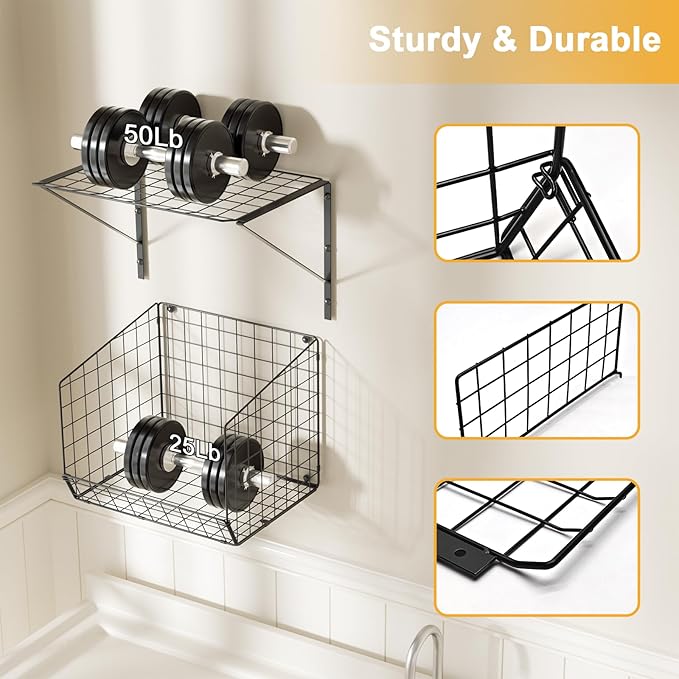 4 Pack Laundry Room Shelves Wall Mounted with Wire Baskets, Laundry Room Organizer and Storage, Over The Washer and Dryer Wir