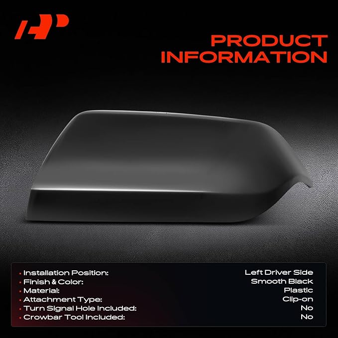 A-Premium Driver Side Rearview Mirror Cover Cap - Compatible with Chevrolet Tahoe Suburban & GMC Yukon XL & Cadillac Escalade, 2021 2022 2023 2024 - Smooth Black, Without Turn Signal Hole
