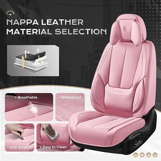 Coverado Seat Covers, Car Seat Covers Front Seats, Car Seat Cover, Car Seat Protector Waterproof, Seat Cushion Nappa Leather 