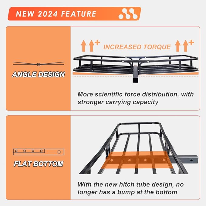 Hitch Mount Cargo Carrier Basket 53"*19"*5"+Waterproof Bag 9 Cubic Feet(51"*17"*18"),and Cargo Net with Attachment Hooks,Ratchet Straps,Hitch Stabilizer.500 Lbs Capacity,fit 2" Receiver