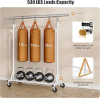 Gewudraw Heavy Duty Clothes Rack, 530 lbs Load Capacity Metal Garment Rack on Wheels - Collapsible Adjustable Portable Storag