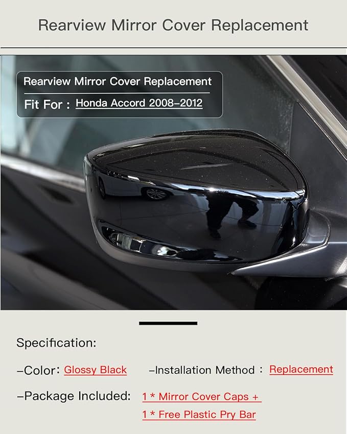 Driver Left Side Mirror Cover Cap Compatible with Honda Accord 2008-2012 Glossy Black