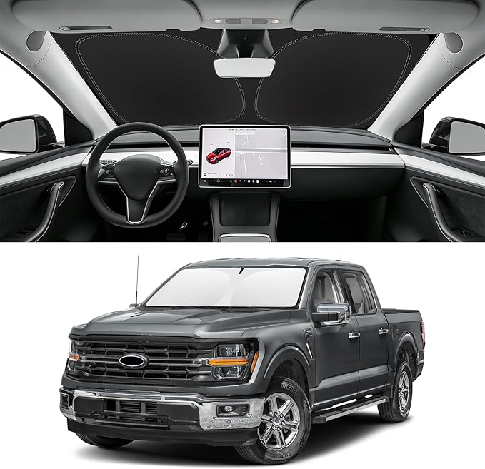 Custom Fit Windshield Sun Shade for Ford F150 2021-2026 (Lariat, Raptor, King Ranch), Blocks UV & Heat, Front Window Sunshade Accessories, Easy Fold & Store Keep Your Car Cooler