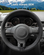 Belinous Suede Leather Steering Wheel Cover, DIY Stitch-On Steering Wheel Wrap with Needle & Thread, Non-Slip & Sweat-Absorbi