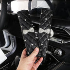 HYL World 2PCS Leather Bow Seat Belt Covers Seat Belt Shoulder Pads with Sparkling Bling Rhinestones Decor,Black