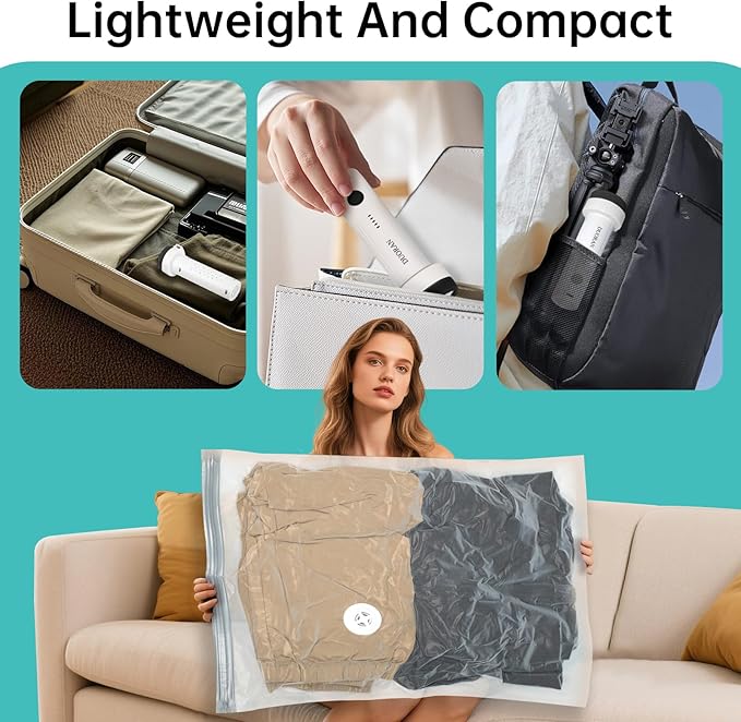 Cordless Electric Vacuum Pump for Vacuum Storage Bags Travel Air Pump, Portable USB Rechargeable Seal & Compression Bag Pump 