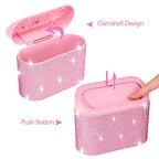 NBTEPEM Bling Pink Car Trash Can with Lid - 2 Pack, Mini Auto Garbage Can with 60 Trash Bags, Automotive Garbage Container Bin, Bling Car Accessories Trash Can for Women (Pink Diamond)