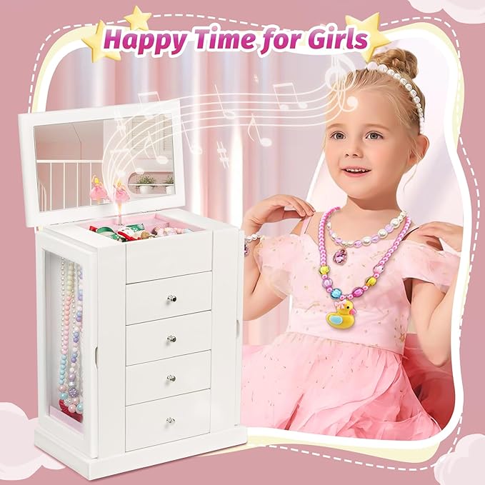 Emfogo Jewelry Box for Girls, Musical Jewelry Box with Spinning Dancer Gifts for Little Girls Christmas New Year Birthday Chi