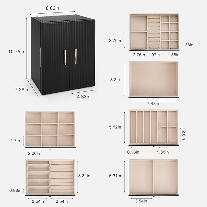 Dajasan Large Jewelry Organizer Box with 5 Drawers, Jewelry Box for Women, 6-Tier Jewelry Storage Organizer with Mirror for N