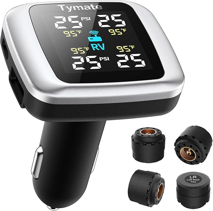 Tymate TM7 Tire Pressure Monitoring System, Wireless TPMS with 4 External Sensors & 6 Alarm Modes, Colorful Display, Real-time Tire Pressure Monitor System, Ideal for RV SUV MPV Truck Sedan(0-144 PSI)