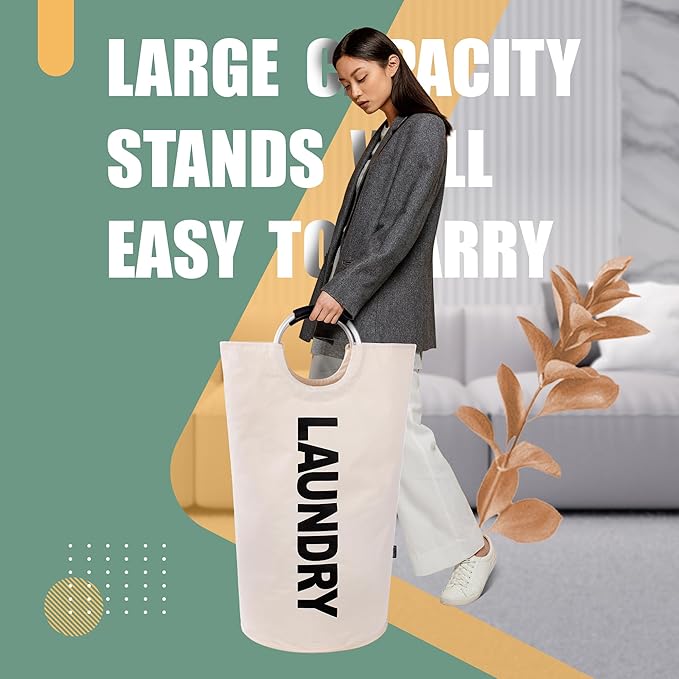 Caroeas 100L Laundry Basket,Large Laundry Hamper, Laundry Bag with Padded Handles, Clothes Hamper Stands Up Well, Collapsible