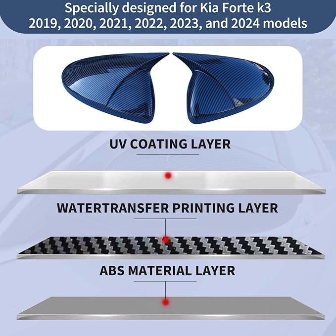 Side Rearview Mirror Cover For Kia Forte 2019-2024 Accessories Aggressive Look Sport Door Side LH & RH Exterior Rearview Mirror Guard Cover Trims Carbon Fiber Color（Without Turn Signal）
