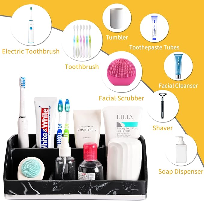 VITVITI Toothbrush Holders for Bathrooms, Bathroom Counter Organizer for Vanity Countertop/Sink, 5 Slots Tooth Brush/Toothpas