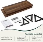 Floating Shelves, 12 Inch Deep Rustic Wood Wall Storage, 36W x 12D Wall Shelves Set of 2, Heavy Duty Metal Brackets, Large In
