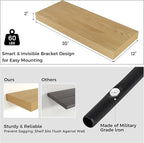 Floating Shelves for Wall, 30" W x 12" D x 2" H, 2 Pack of Long Wall Mounted Engineered Wood Shelves with Invisible Brackets 
