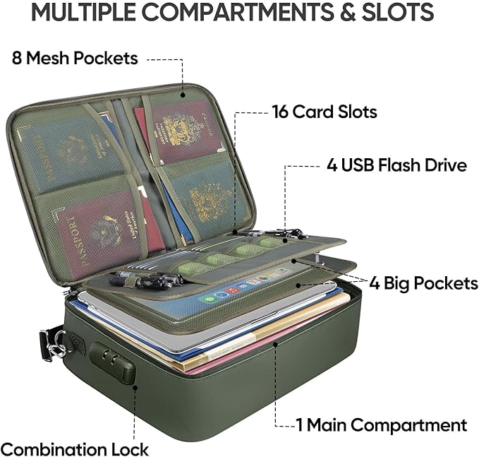 BALEINE Fireproof Document Box with Lock, Portable Fireproof Document Bag Waterproof Fire Proof File Boxes for Documents, Fil