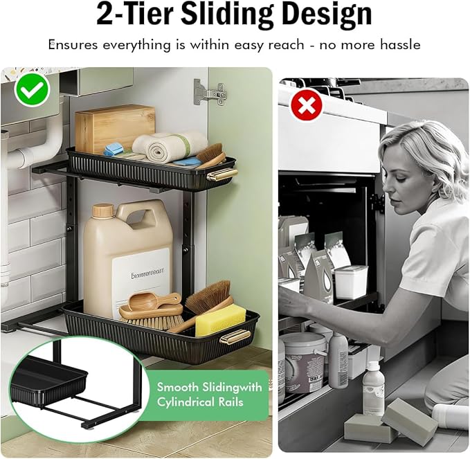 ARSTPEOE Under Sink Organizer - 2 Packs Multi-Purpose Pull-Out Storage Organizers, Slide out Pull out Metal Cabinet Organizer