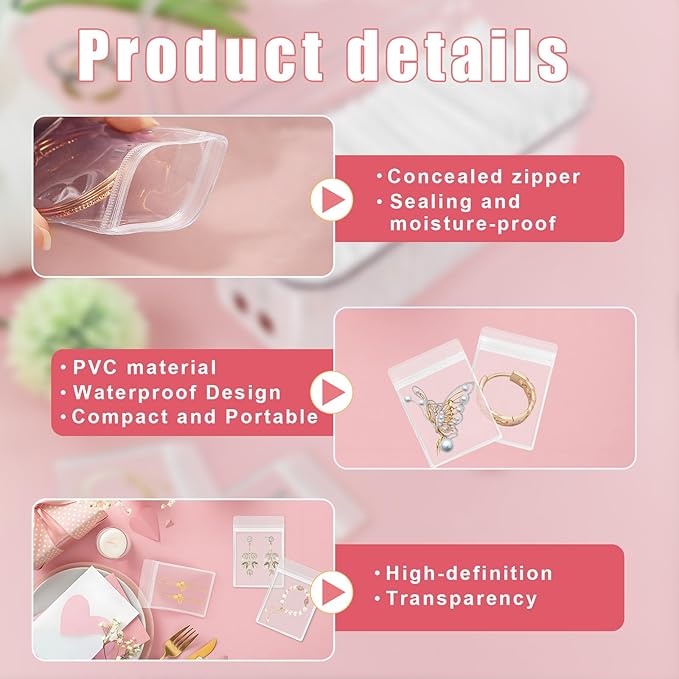 2 Packs Acrylic Jewelry Box with 100pcs PVC Portable Anti Oxidizing Zipper Bags Flip Lid Jewelry Organizer for Earrings Rings