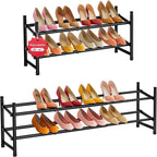 Tajsoon Expandable Shoe Rack for Closet 2 Tier, 28“-41“ Adjustable & Stackable Shoe Shelf Storage, Metal Shoe Rack Organizer 