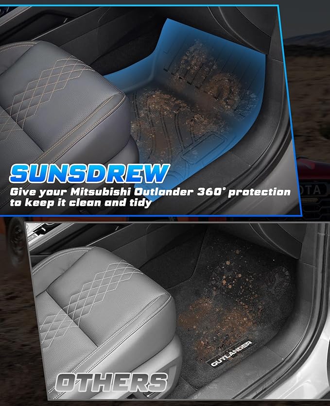 Sunsdrew Floor Mats for 2022-2025 Mitsubishi Outlander TPE Floor Liners All Weather Floor Liners 1st&2nd Row Carpet Protection Mat Car Mats for Outlander Accessories(Not Fit for PHEV/Sport)