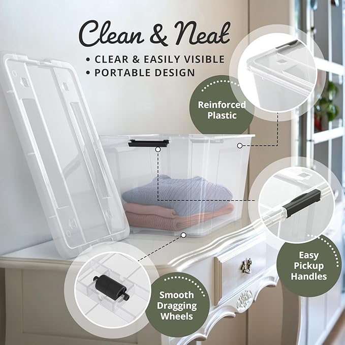Lifetime Appliance Parts 4 PACK 75 Qt. Plastic Storage Bin Tote Organizing Container with Ultra Durable Lid & Secure Latching