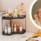 2-Tier Corner Bathroom Counter Organizer with Embedded Screw Holes, Secure & Stable Wood Vanity Shelf for Makeup and Skincare
