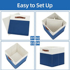 Temary Collapsible Storage Boxes - 12x12 Blue Cube Storage Bins with Handles for Organizing Home, White&Blue