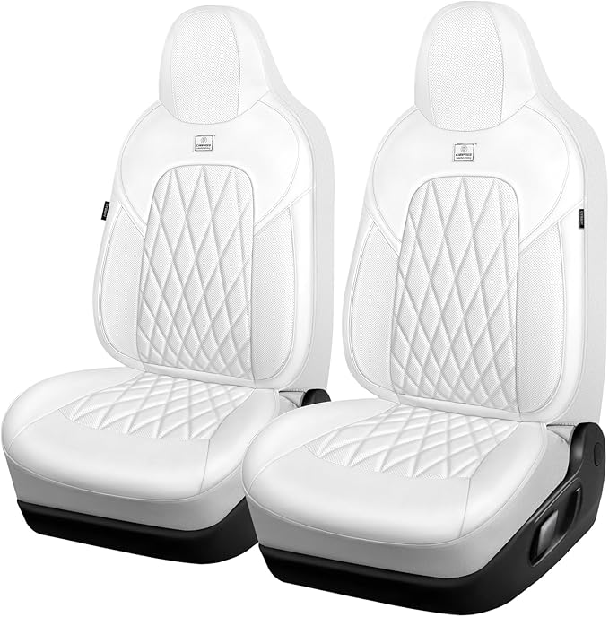 CAR PASS Nappa Leather High Back Front Seat Covers, Tesla Model 3 Model Y Breathable Faux Leather Front Bucket Seat Covers, A