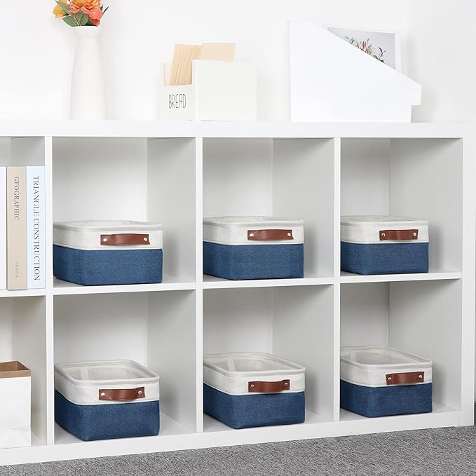 DULLEMELO Set of 6 Small Baskets for Organizing, Small Fabric Storage Bins for Toys Storage, Collapsible Storage Bins with Le
