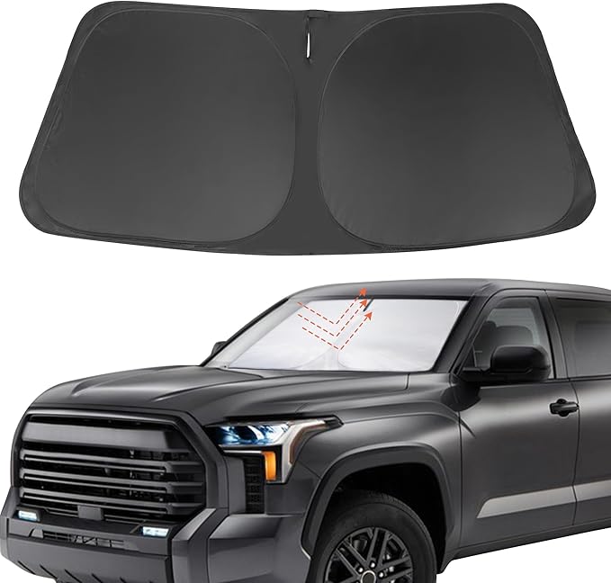 Front Windshield Sun Shade Foldable Car Front Window Sun Shade Windshield Shade Custom Fit for 2007-2021 Toyota Tundra Block UV Rays Heat Keep Car Cooler
