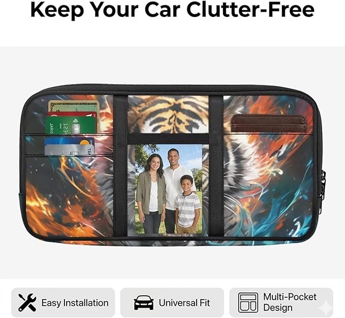 Tiger Visor Organizer for Car Pouch Case Bag Multi-Function Storage Pocket Can Store ID Card,Eyeglasses,Pen,Driving License etc