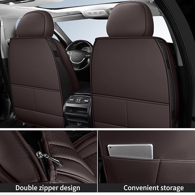 Nappa Leather Car Seat Covers Full Set, Brown Car seat Protector 5 Seats, Waterproof Car Seat Cushion, Universal Automotive S