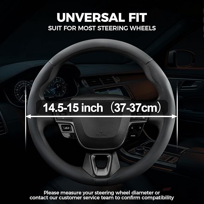 West Llama Leather Steering Wheel Covers,3 Piece Car Wheel Cover Universal Fit 99% Cars (Black)