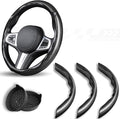3 Piece Carbon Fiber Steering Wheel Cover,Car Steering Wheel Protector with Non-Slip Lining,Breathable Microfiber Universal for 14.5-15 inch,Black