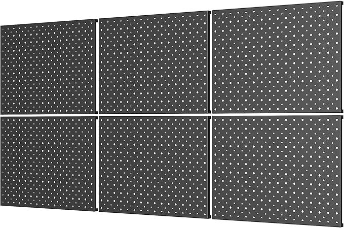 WALMANN 6-Pack 12"x16" Metal Pegboard Panels for Garage, Tool Organizer Pegboards for Pegboard Hooks - Compatible with 1/8" &