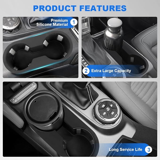 Cup Holder Protector Insert Custom for 2021-2025 Ford Bronco Accessories Silicone Center Console Oversized Cup Holder Storage