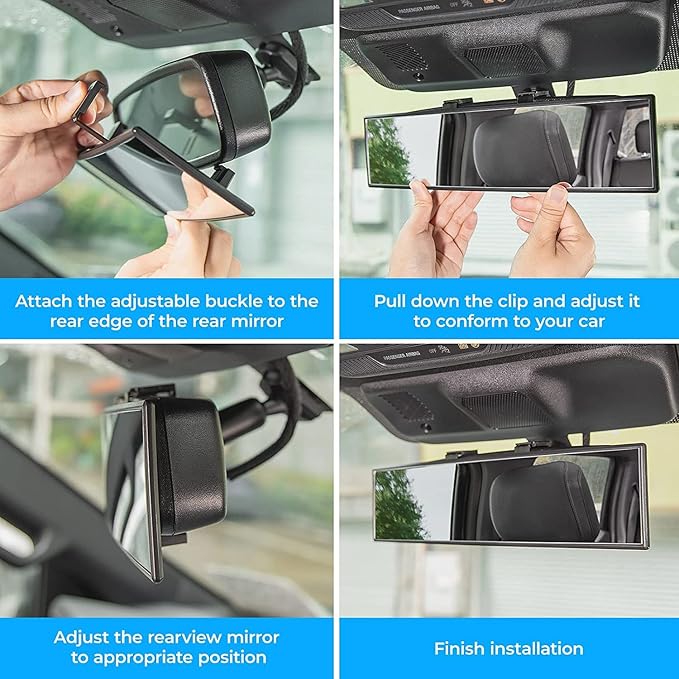 JOYTUTUS Rear View Mirror, Universal 11.81 Inch Panoramic Convex Interior Clip-on Wide Angle Mirror to Reduce Blind Spot Effectively for Car SUV Trucks -Clear