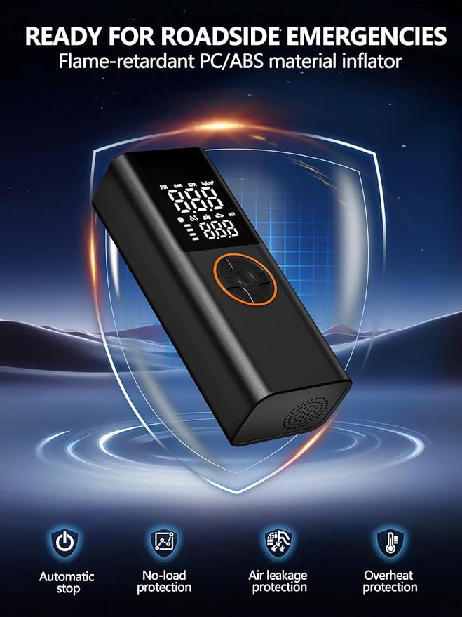 AIRSURE Tire Inflator Portable Air Compressor, 150PSI Cordless Tire Pump with USB Output, 12V DC Car Plug & Dual Power 6000mAh, Fast Inflation Air Pump for Cars, Bikes, Motorcycles and Balls