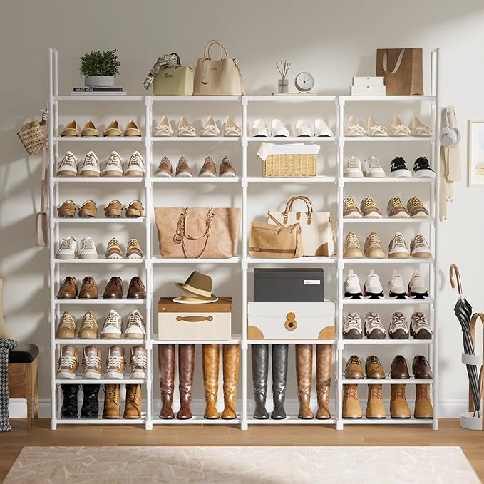 WOWLIVE 4 Row 9 Tiers Extra Large Shoe Rack Big Tall Metal Shoe Shelf, Heavy Duty Organizer for Closet Entryway, Boot Rack St
