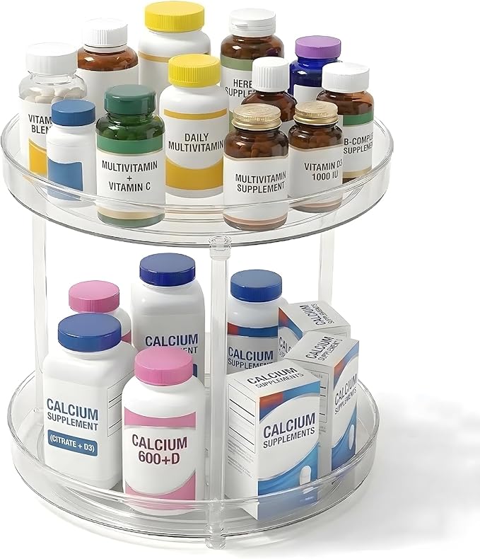 Vitamin Storage Organizer, 10.3" Rotary Turntable Organizer for Vitamin Bottles and Medicine Bottle, Bottle Organizer for Cou